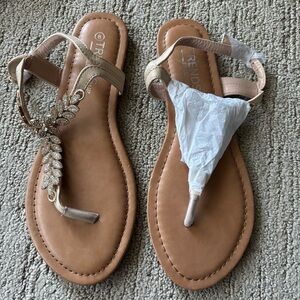 Beige Sandals with Rhinestone Detail
